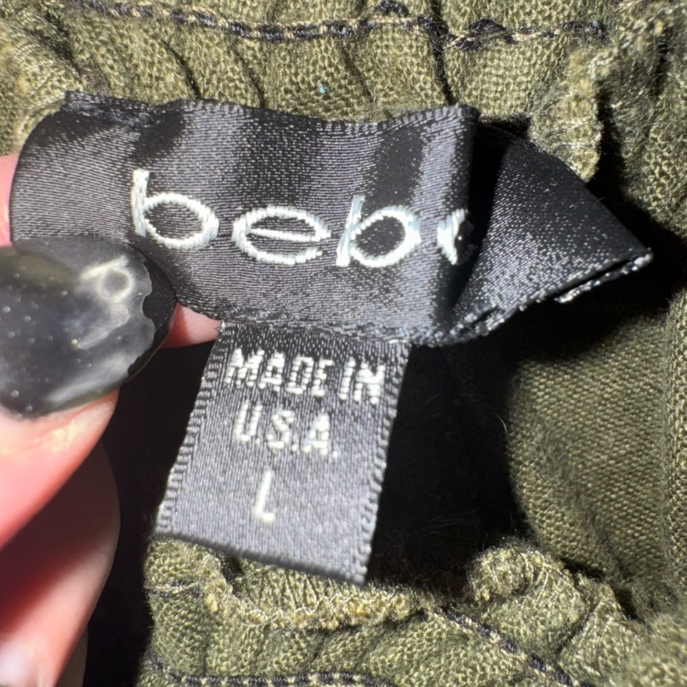 Bebe Olive Green Wide-Leg Linen Pants Size L - Picture 5 of 6